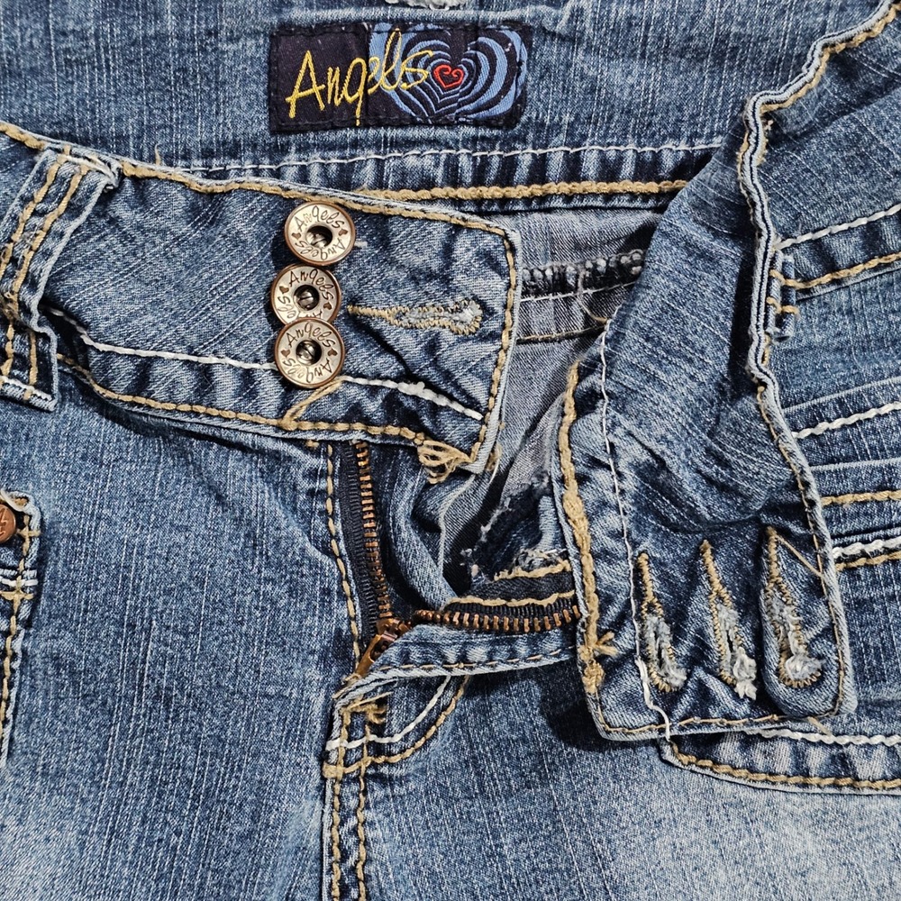 Angels Women 28 Blue Denim Capri Jeans Y2K Cuffed Cropped Pants - Picture 9 of 12